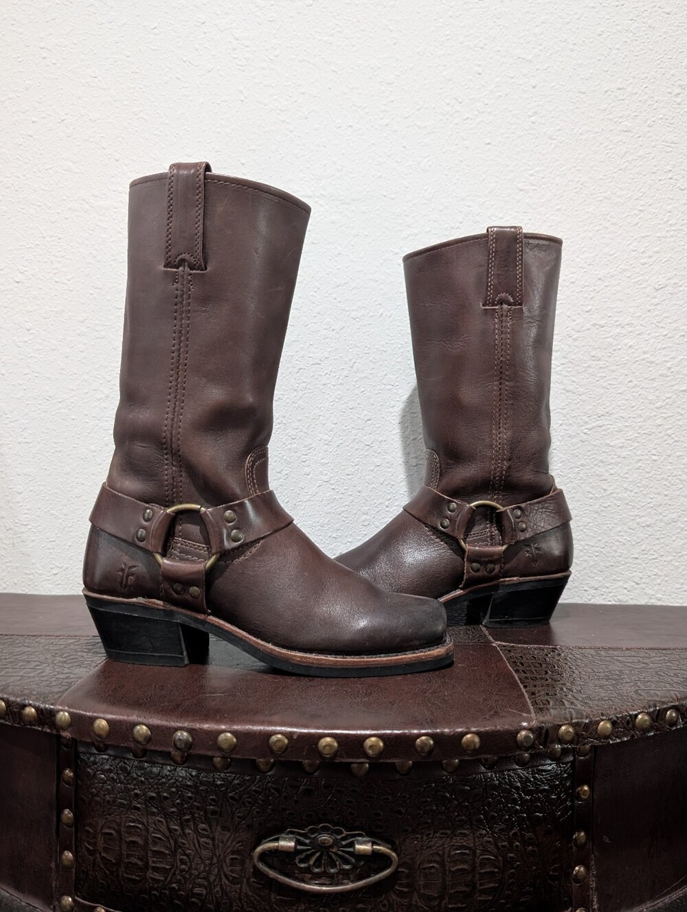 Frye Harness 12R Chocolate Brown Leather Boots Women's Size 6.5 M - Made in USA - Picture 3 of 15